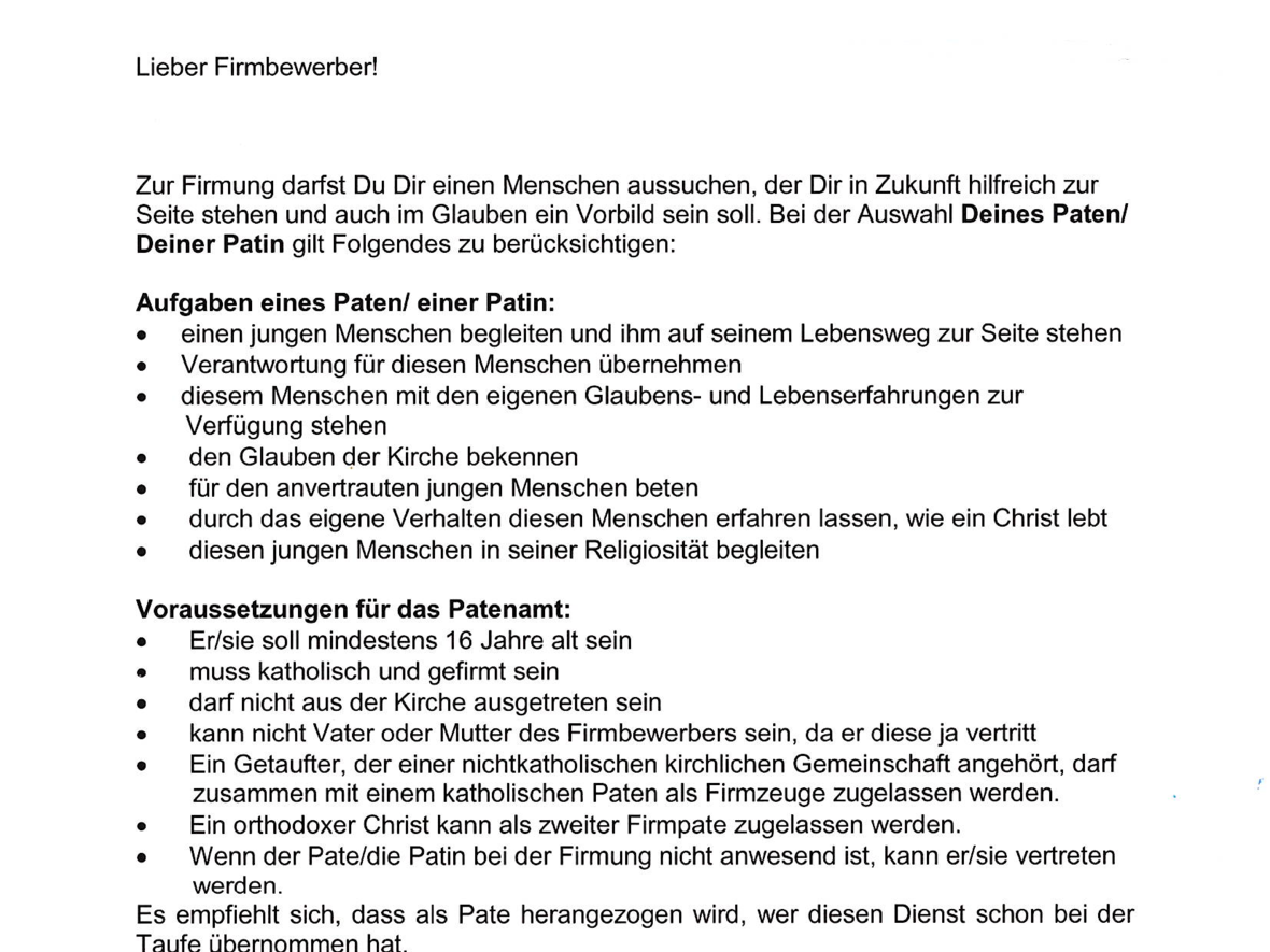 Firmung, Info zum Patenamt